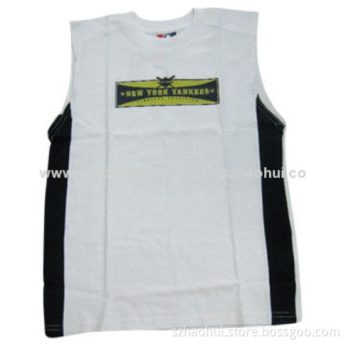 Men's Printed TC/Cotton Vest with Contrast Panel, Customized Orders Welcomed
